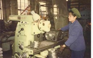 Factory worker in China, 1986.